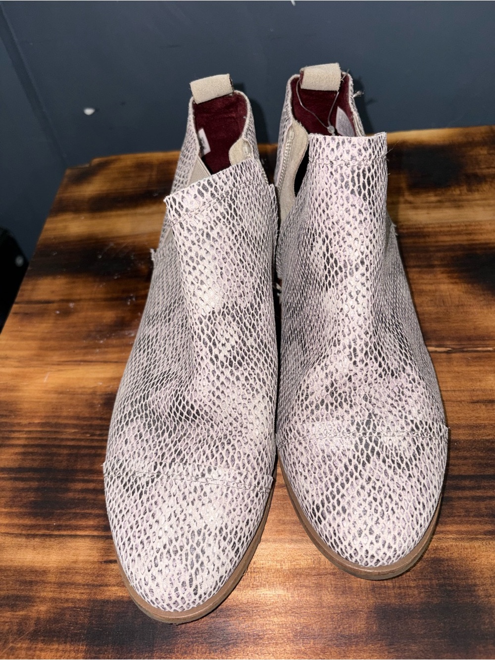 Toms Beige Snake-Print Ankle Booties